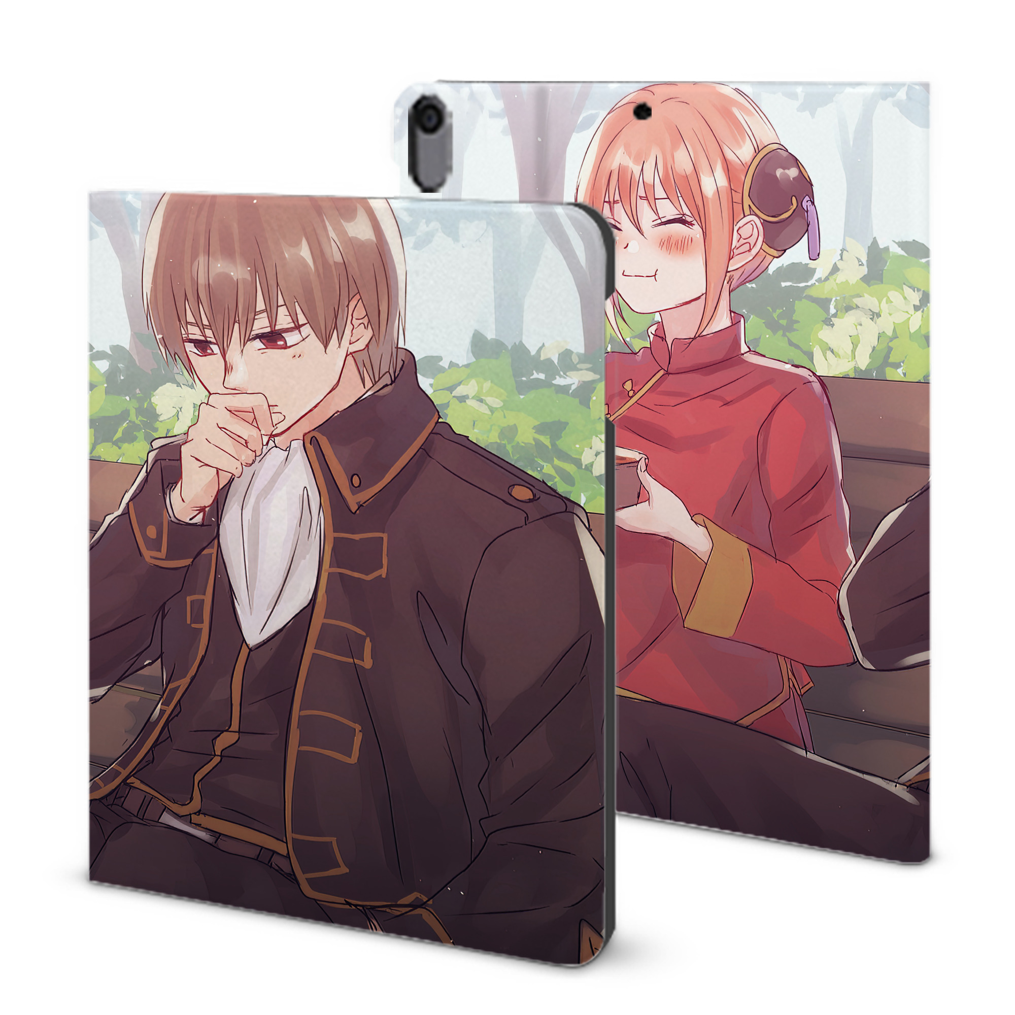 ぎんたま 坂田銀時（さかたぎんとき） 神楽 志村新八（しむら しんぱち） GINTAMA Sakata Gintoki Kagura Shimura Shinpachi IPad ケース ブック型 PUレザー TPU 耐衝撃 軽量 薄型 ペン収納なし 全面保護 IPad 各モデル対応